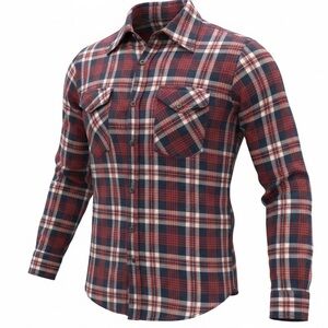 Vintage Ferranti California Plaid Flannel Shirt Red Blue Cotton Button Up Large